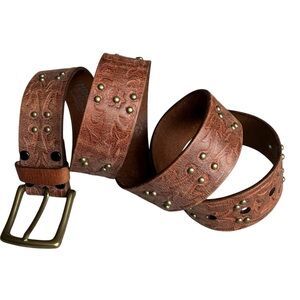 Honest By Brighton Tooled Leather Studded Belt Brown